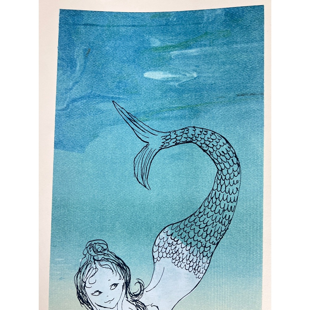 Mermaid Woodblock Print Mermaid‎ Art Unsigned 17"x8" - Picture 6 of 10